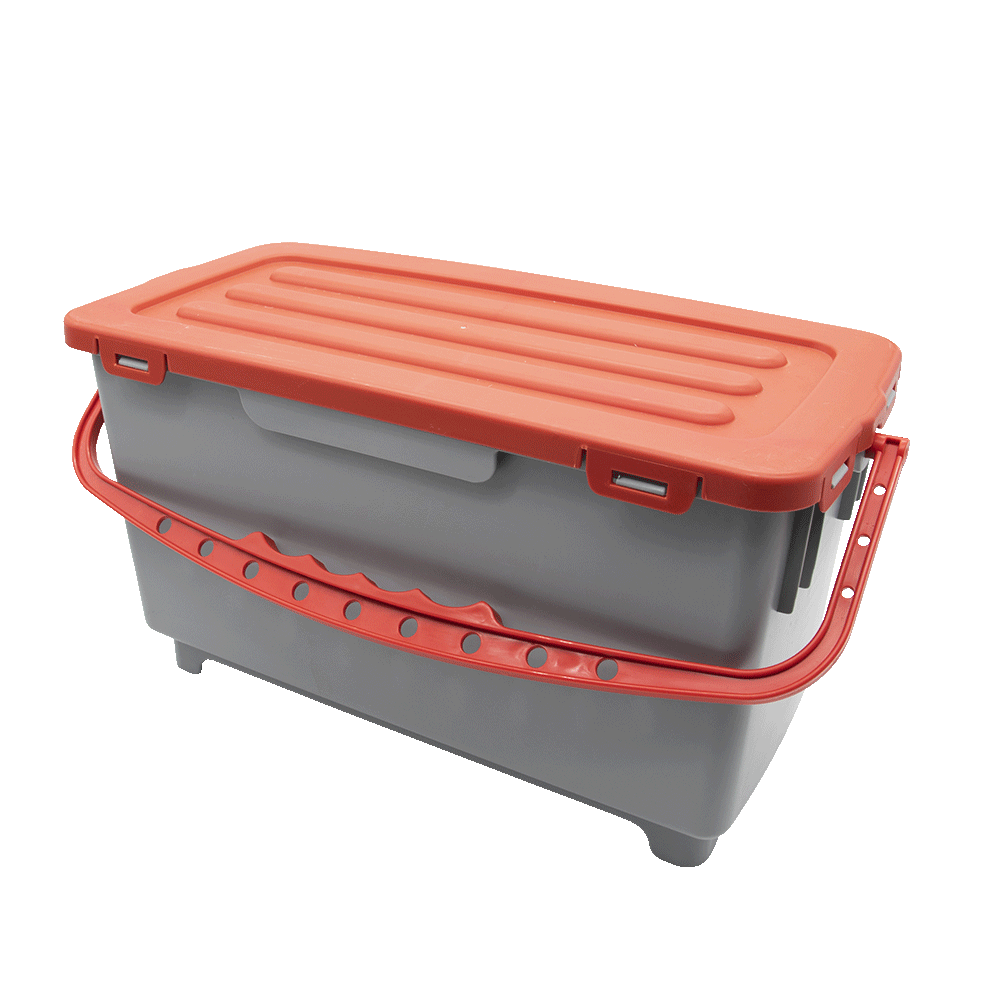 Moppbox, 22 Liter, grau, roter Henkel und Deckel